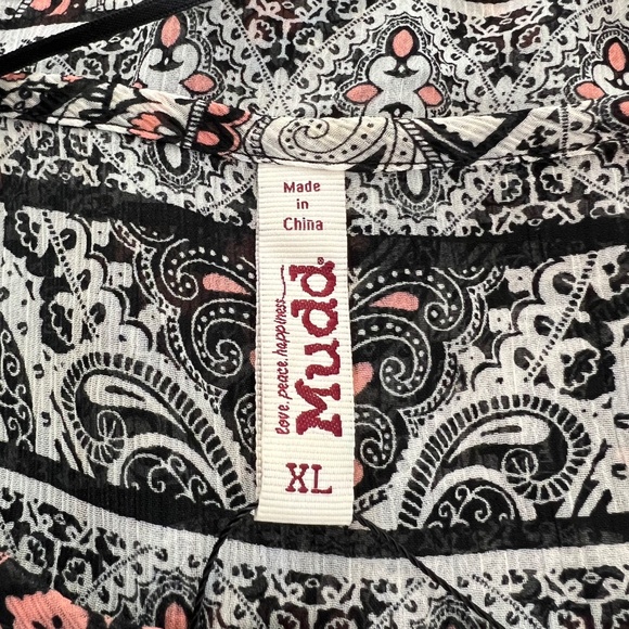 🖤💗 EUC MUDD Boho Black, Pink & White Hi-Low Button Front Top | Sz XL - Picture 5 of 7